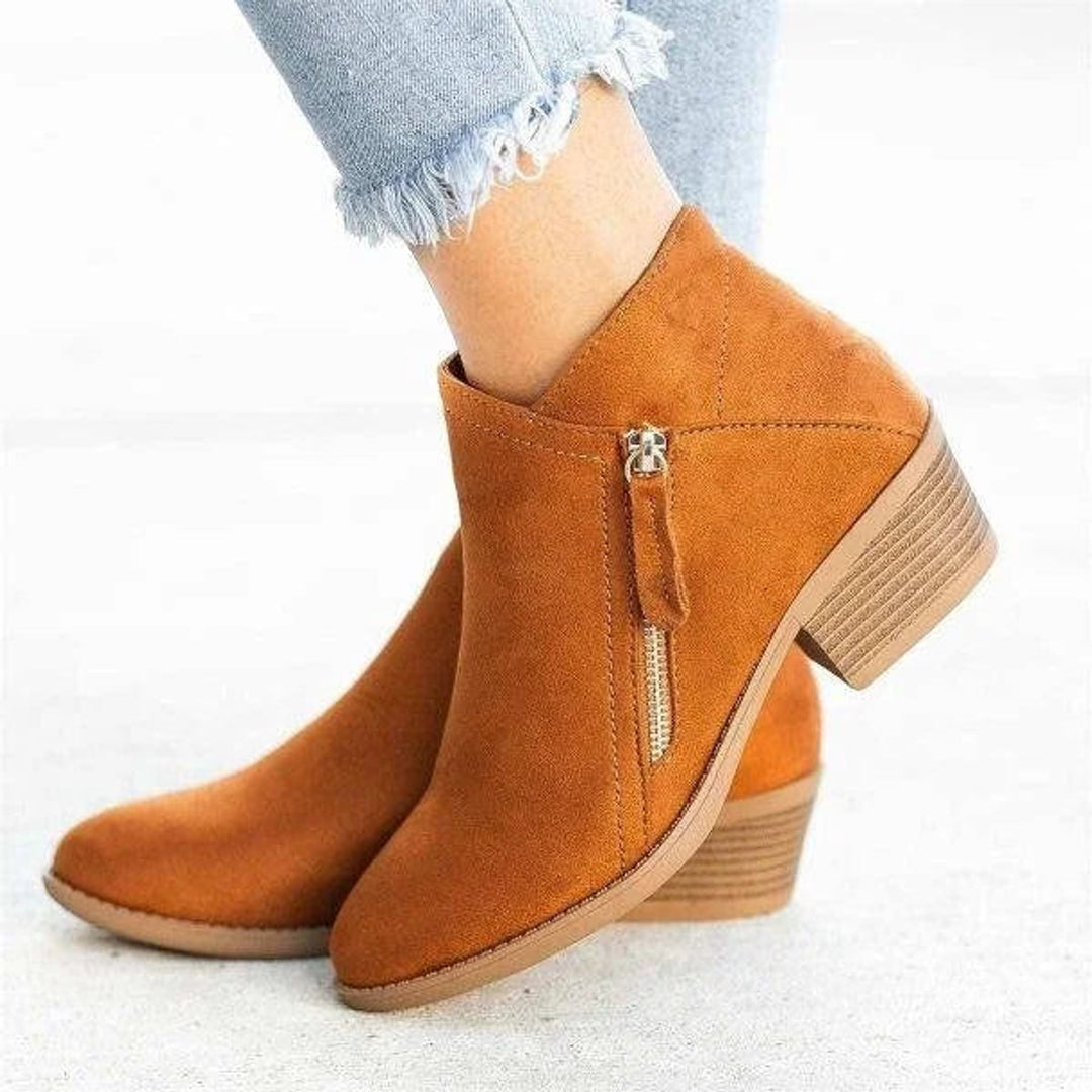 Natalia | Low-Heel Side-Zip Suede Ankle Boots