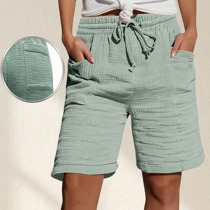 Melissa | Textured Bermuda Shorts with Adjustable Waist