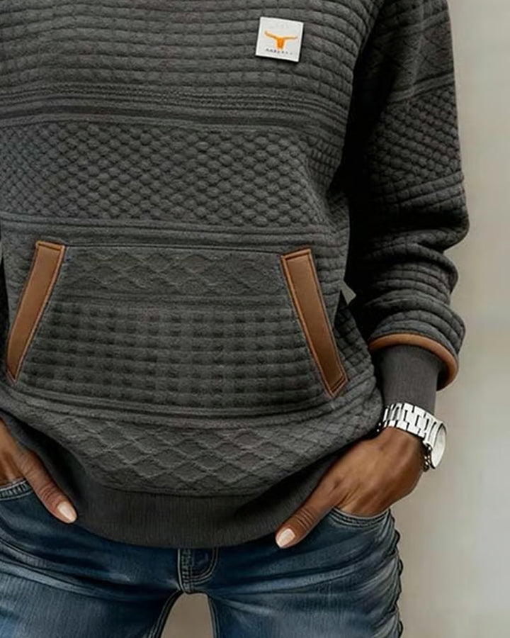 Sweatshirt with Round Neck and Color Blocking