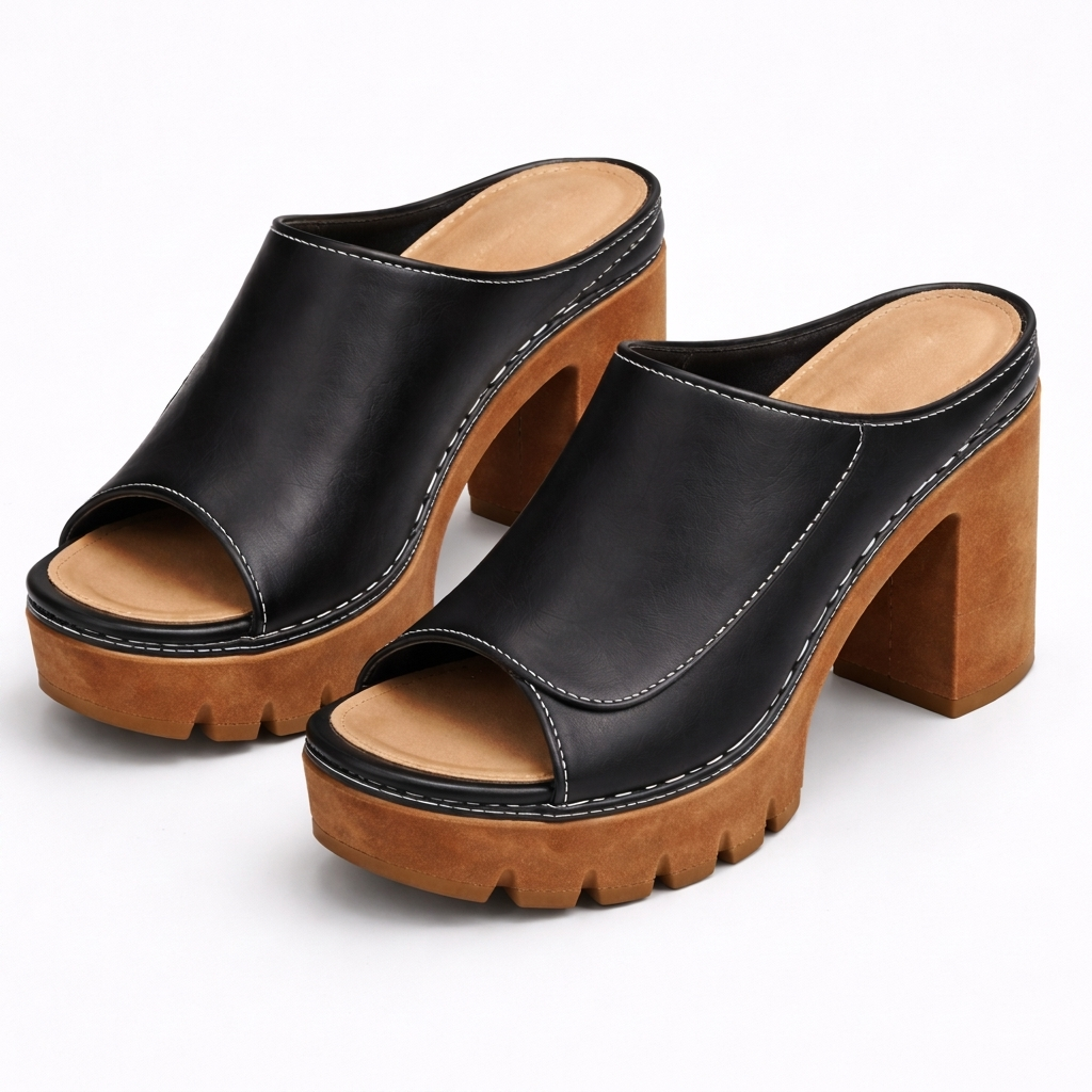 Alena | Elegant Slip-On Style Leather Block-Heel Sandals