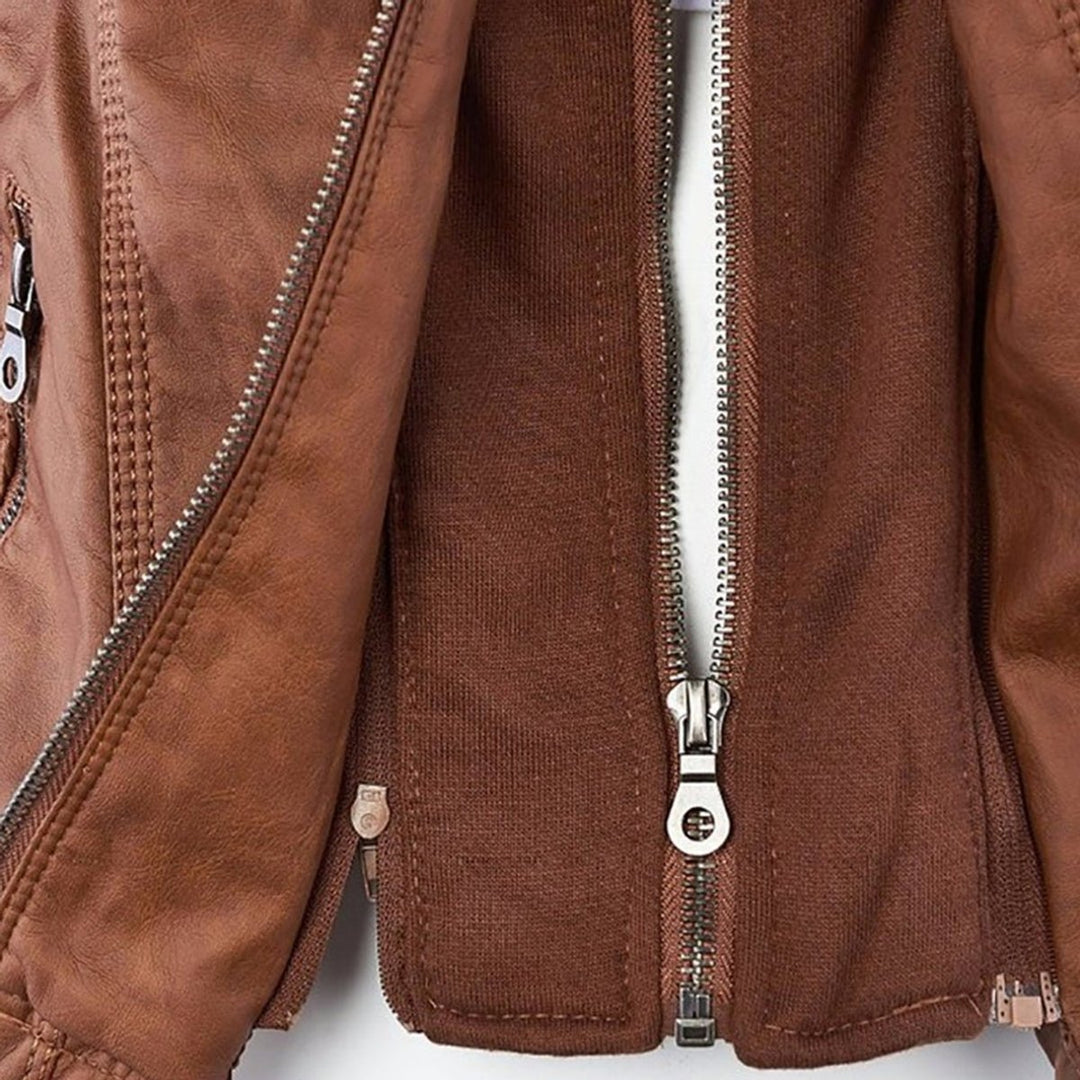 Ruby | Tailored Style Faux Leather Hooded Jacket