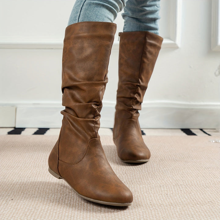 Isabelle | Stylish And Warm Gathered Flat Knee High Boots