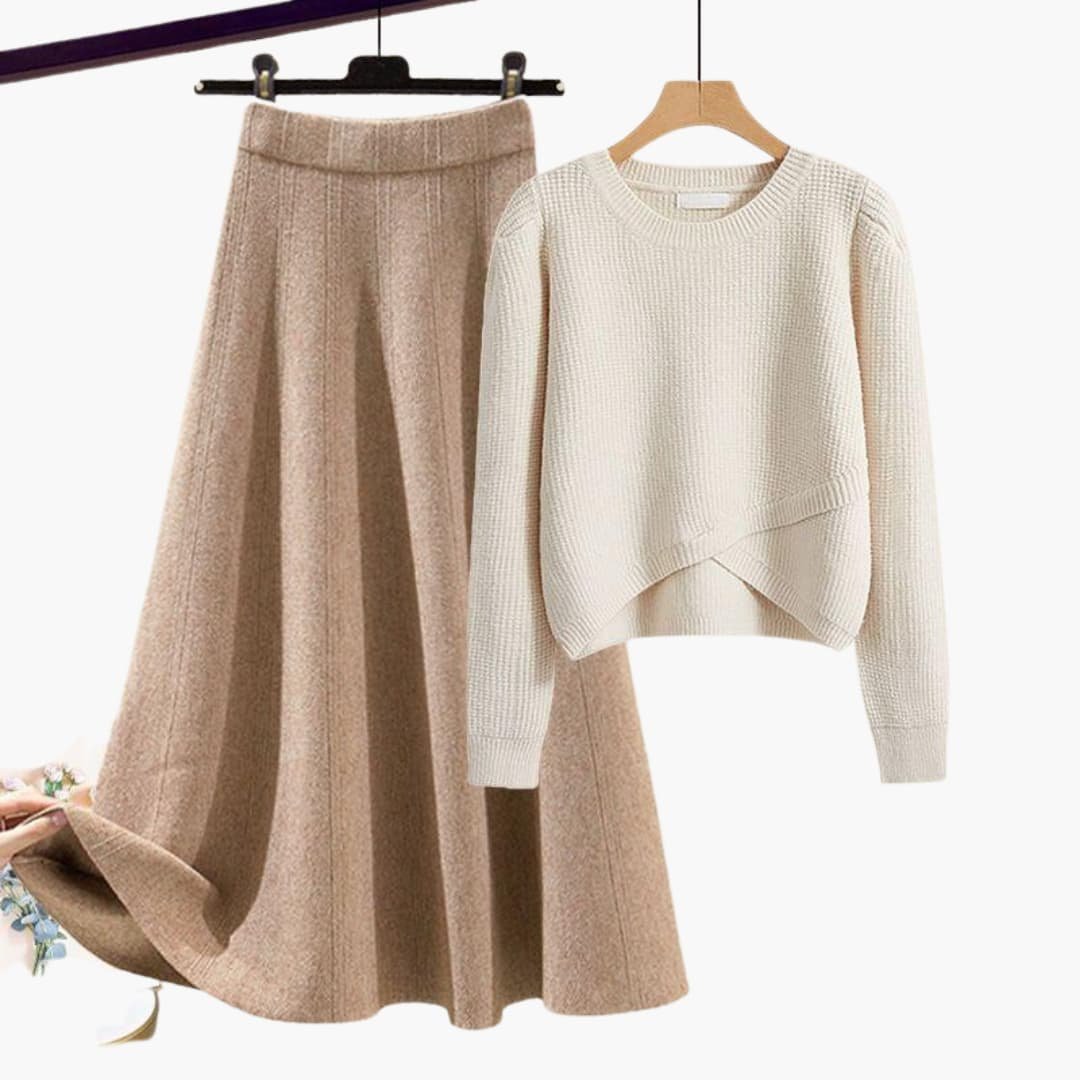 Nova | Elegant Ribbed Sweater & A-Line Skirt Set