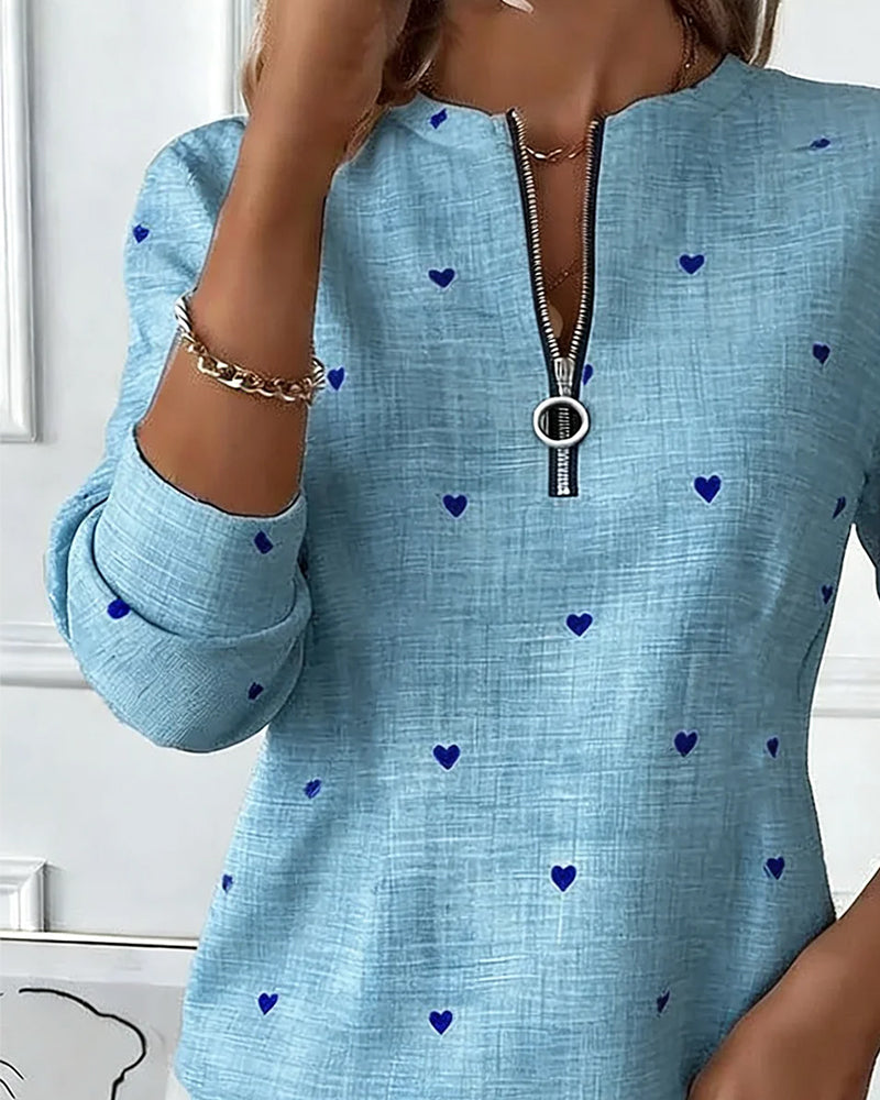 Printed Heart Half-Zip Sweatshirt
