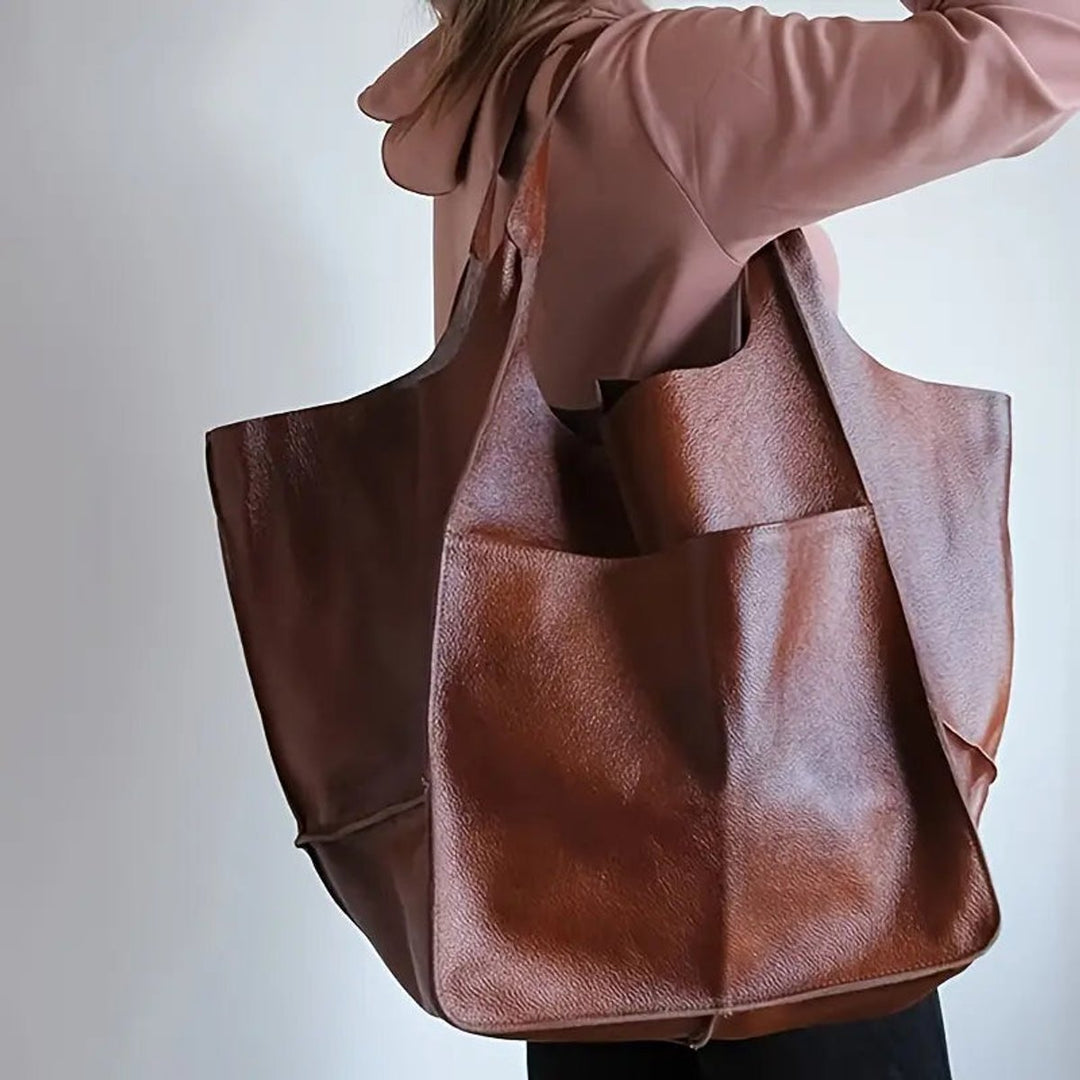 Elena | Oversized Vegan Leather Tote Bag with Magnetic Closure
