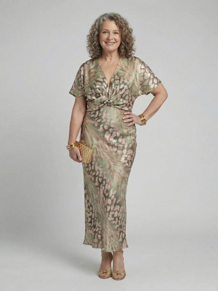 Milana | Abstract Print V Neck Twist Waist Midi Dress