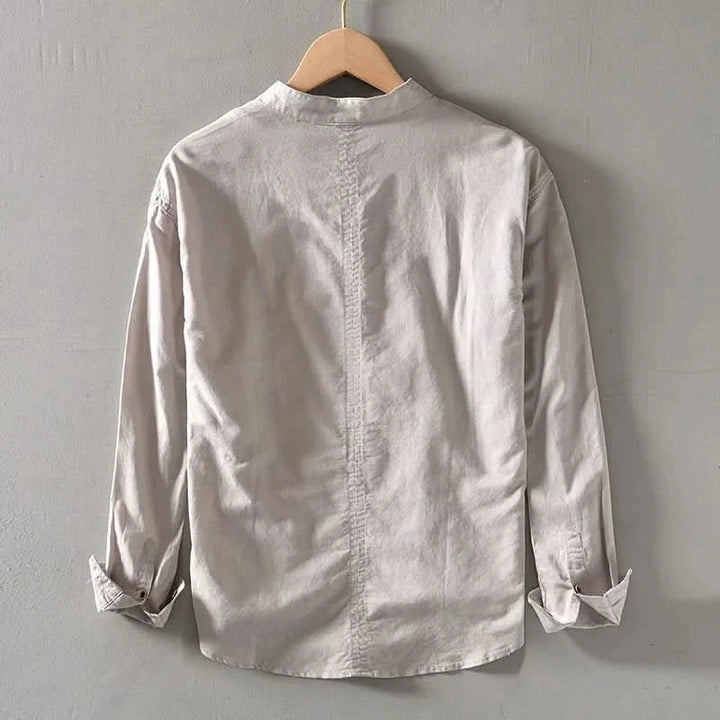 Calveo | Effortless Relaxed Style Linen Mandarin Shirt
