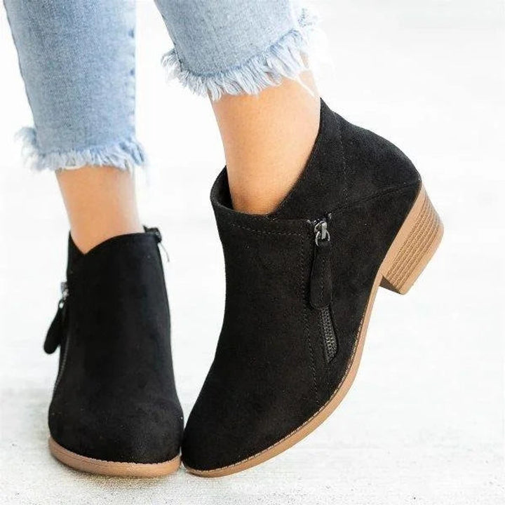 Natalia | Low-Heel Side-Zip Suede Ankle Boots