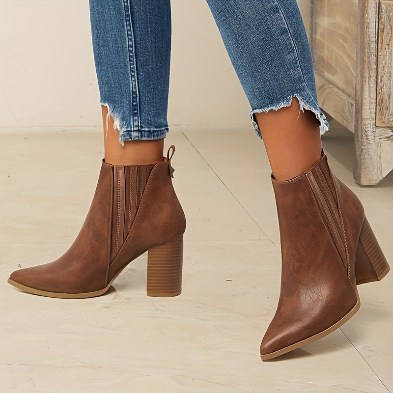Averie | Modern Pointed Toe Square Heel Ankle Boots