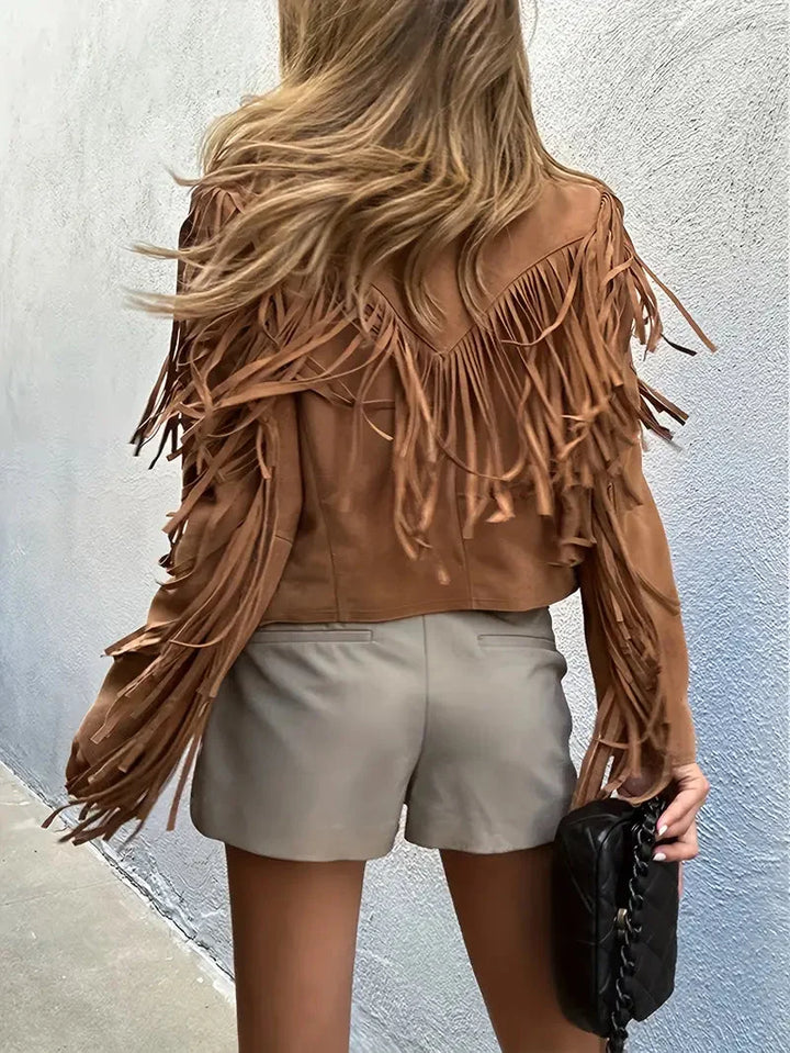 Nolani | Boho Chic Style Leather Jacket with Faux Suede Fringe
