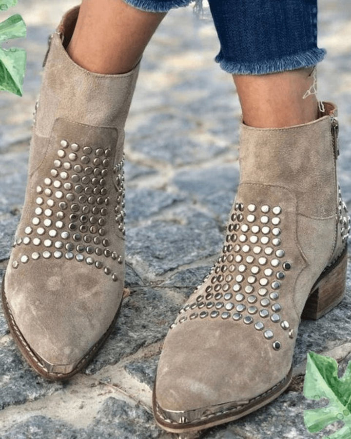 Analia | Studded Suede Pointed Toe Ankle Boots