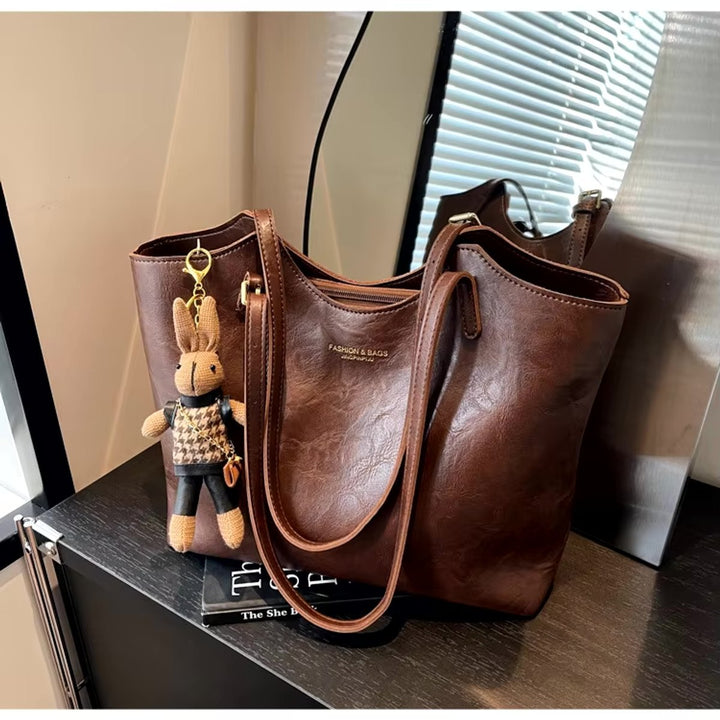 Naomi | Vegan Leather Tote Bag with Plush Bunny Charm