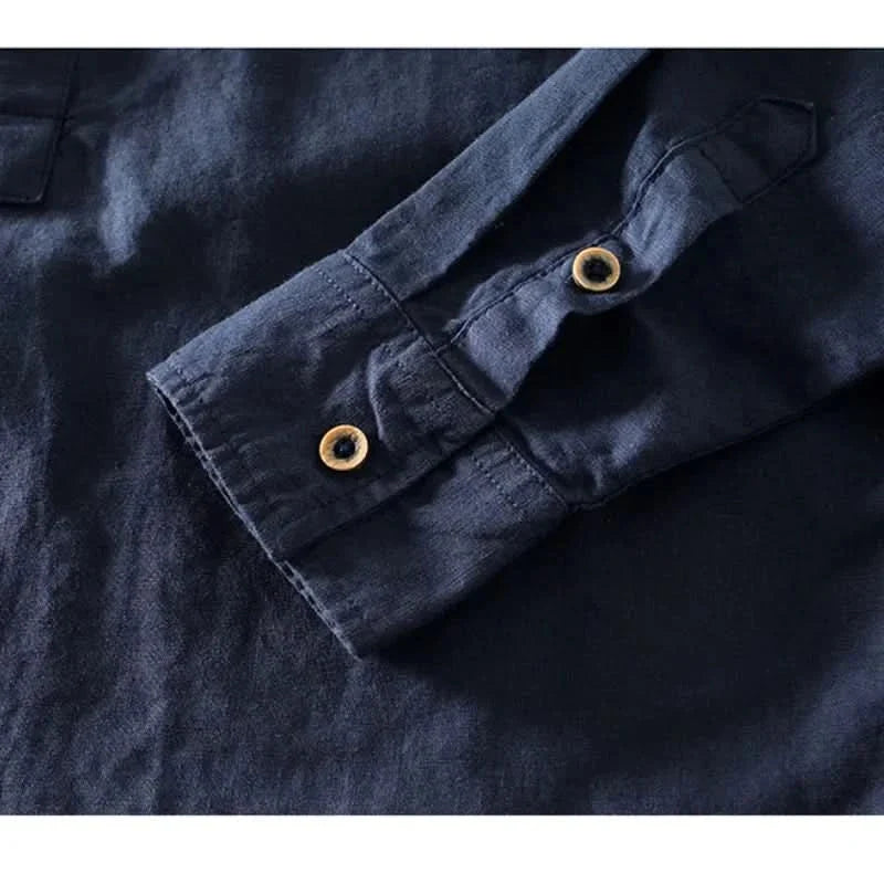Calveo | Effortless Relaxed Style Linen Mandarin Shirt
