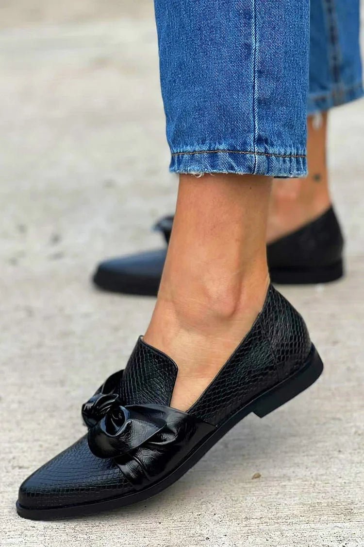 Melody | Elegant Shiny Bow Detail Loafers
