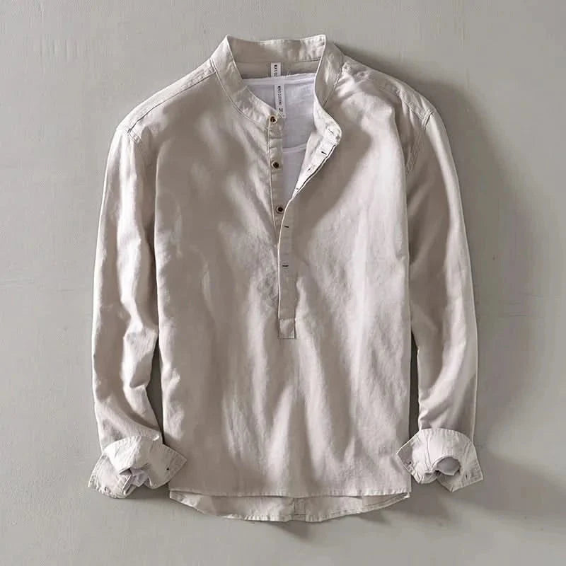 Calveo | Effortless Relaxed Style Linen Mandarin Shirt