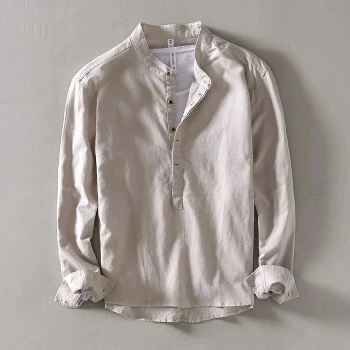Calveo | Effortless Relaxed Style Linen Mandarin Shirt