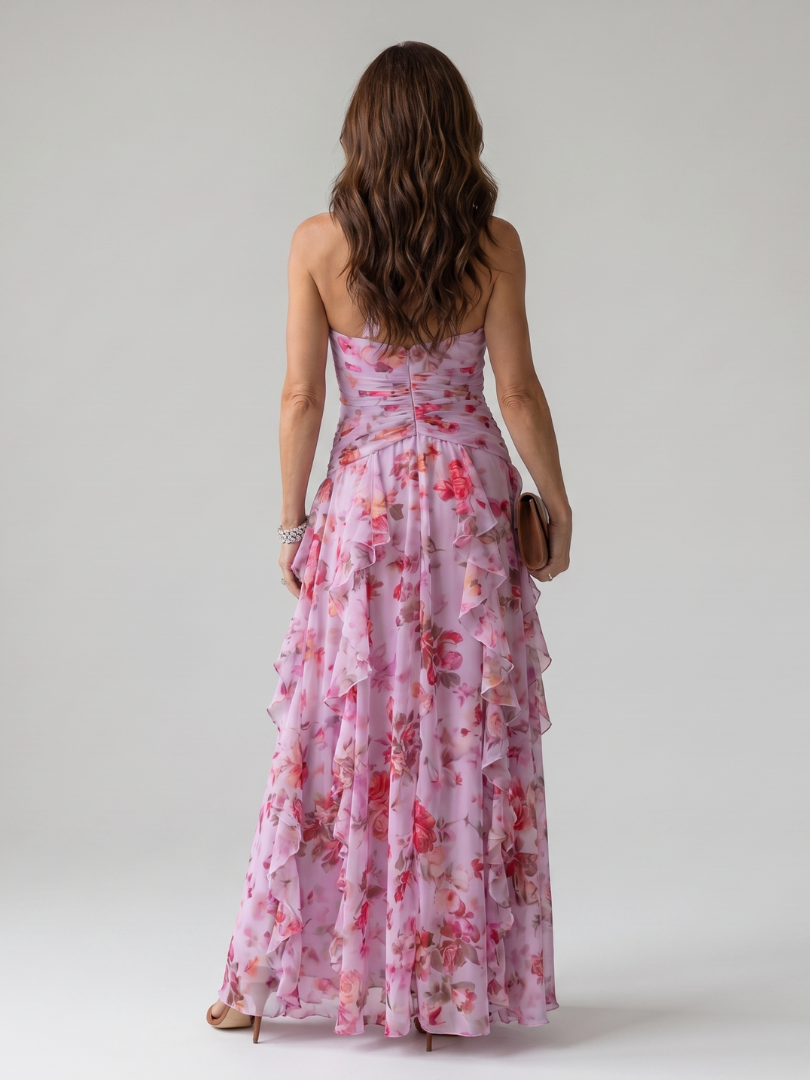 Liora | Halter Neck Ruched Bodice Floral Maxi Dress