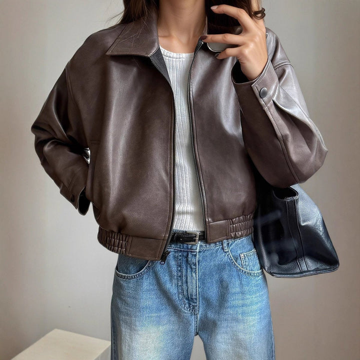 Amara | Stylish Faux Leather Bomber Jacket
