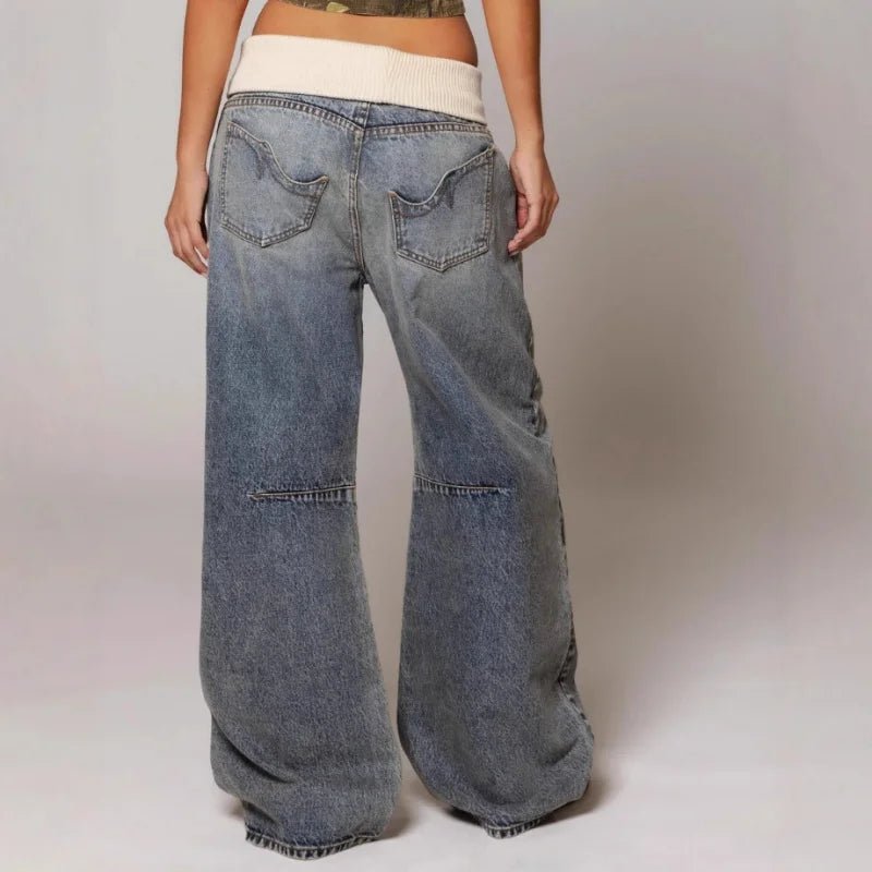 Luna | Vintage Washed Wide Leg Patchwork Baggy Jeans