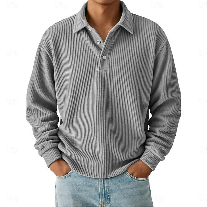 Lucas | Elegant And Refined Ribbed Long-Sleeve Polo Shirt