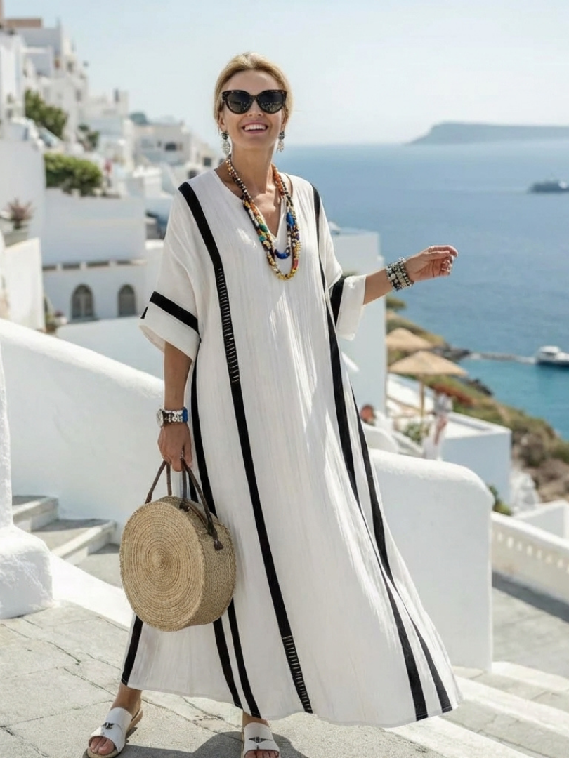 Stella | Short Sleeve Color Block Striped Maxi Dress