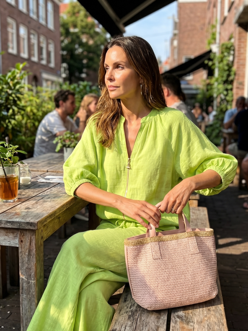 Helena | Zip-Front Blouson Top & Wide-Leg Trousers Two-Piece Set
