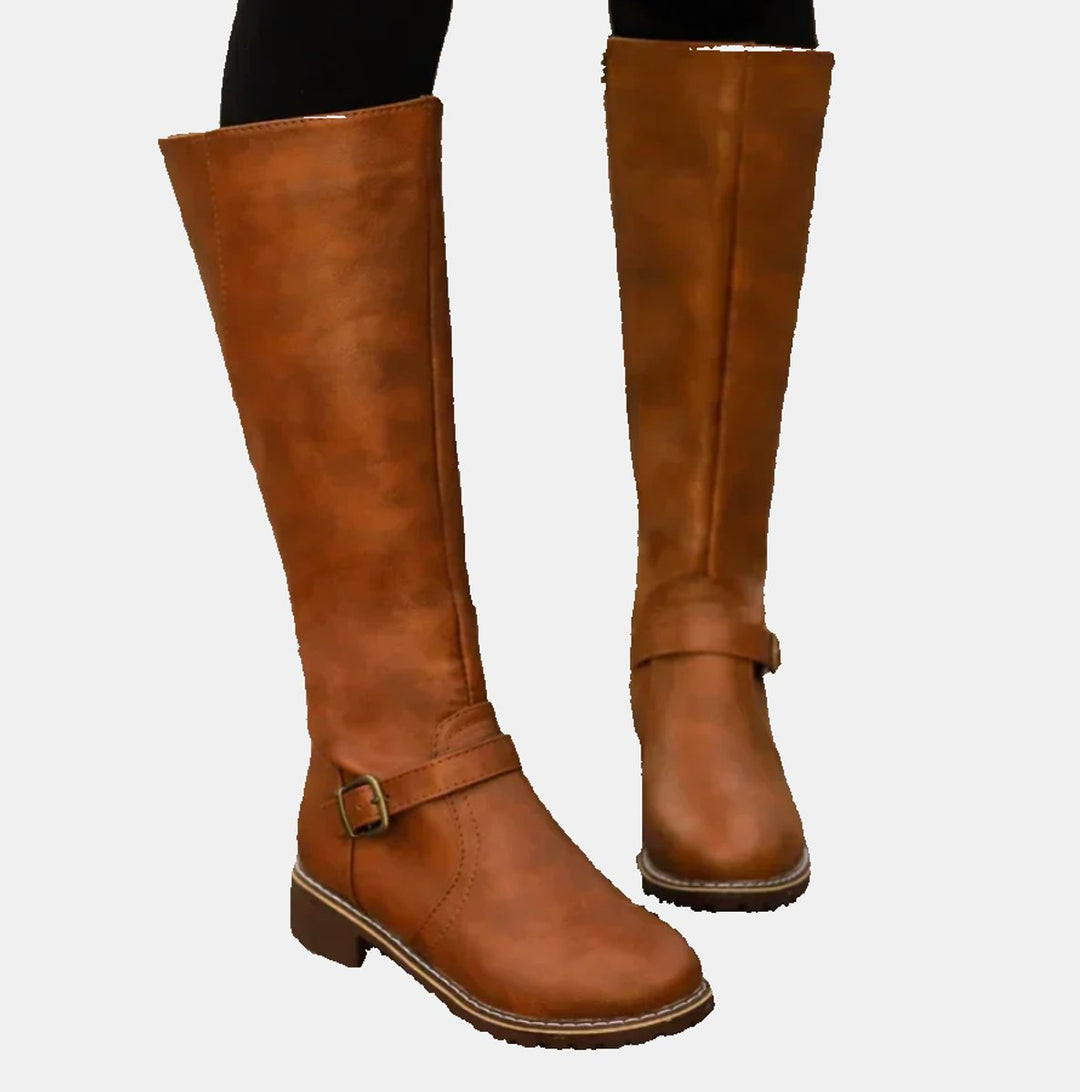 Alina | Trendy Buckle Accent Knee High Boots