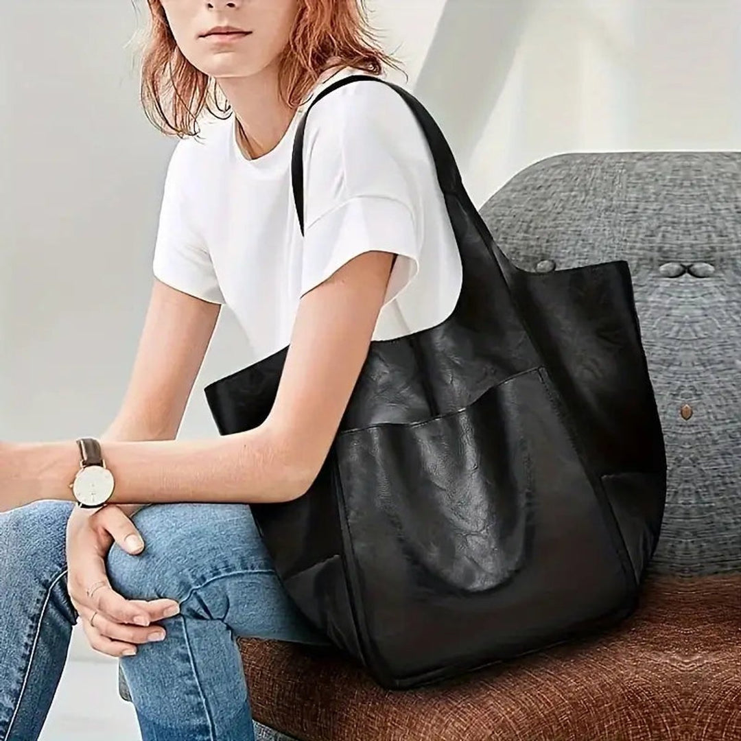Elena | Oversized Vegan Leather Tote Bag with Magnetic Closure