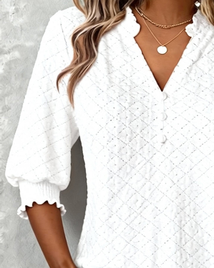V-Neck Top Argyle Short Sleeves