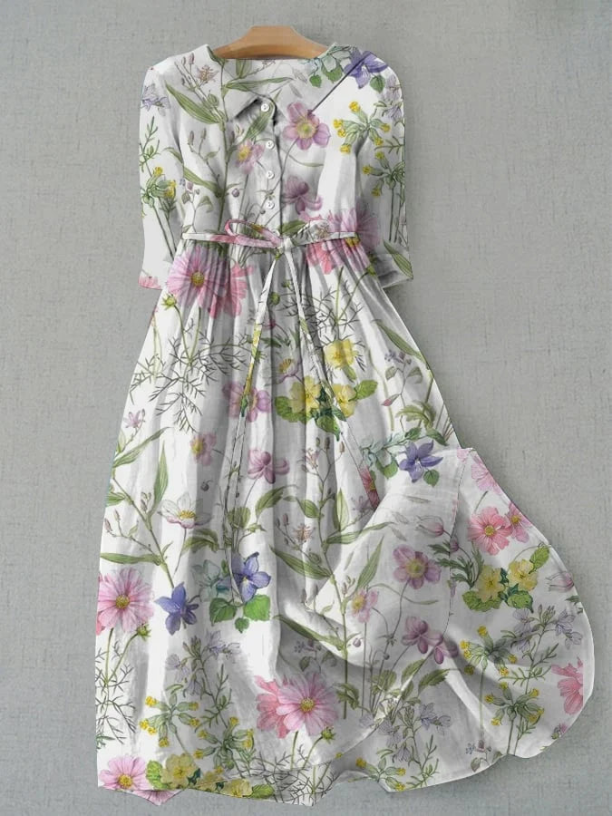 Dahlia - Summer A-Line Lace-Up Waisted Floral Dress