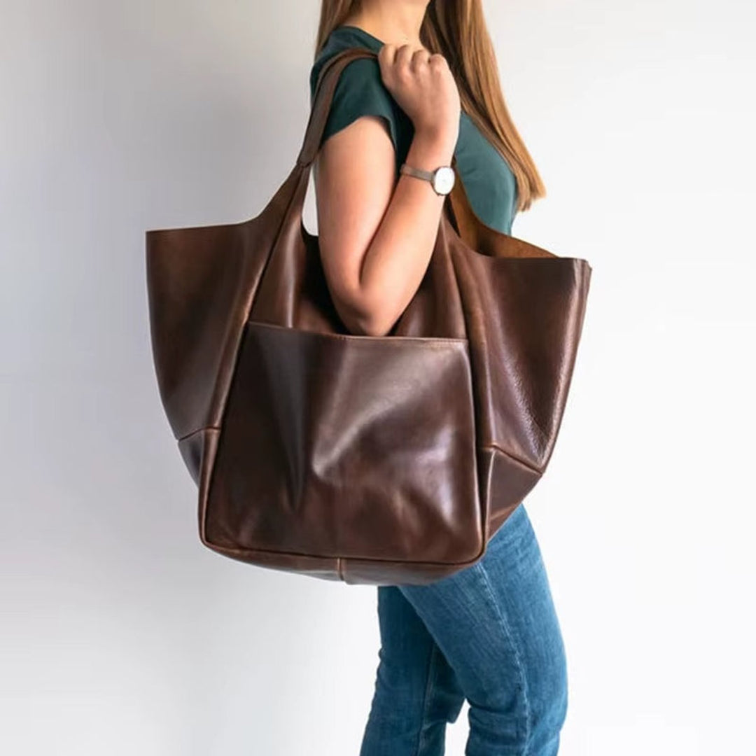 Elena | Oversized Vegan Leather Tote Bag with Magnetic Closure