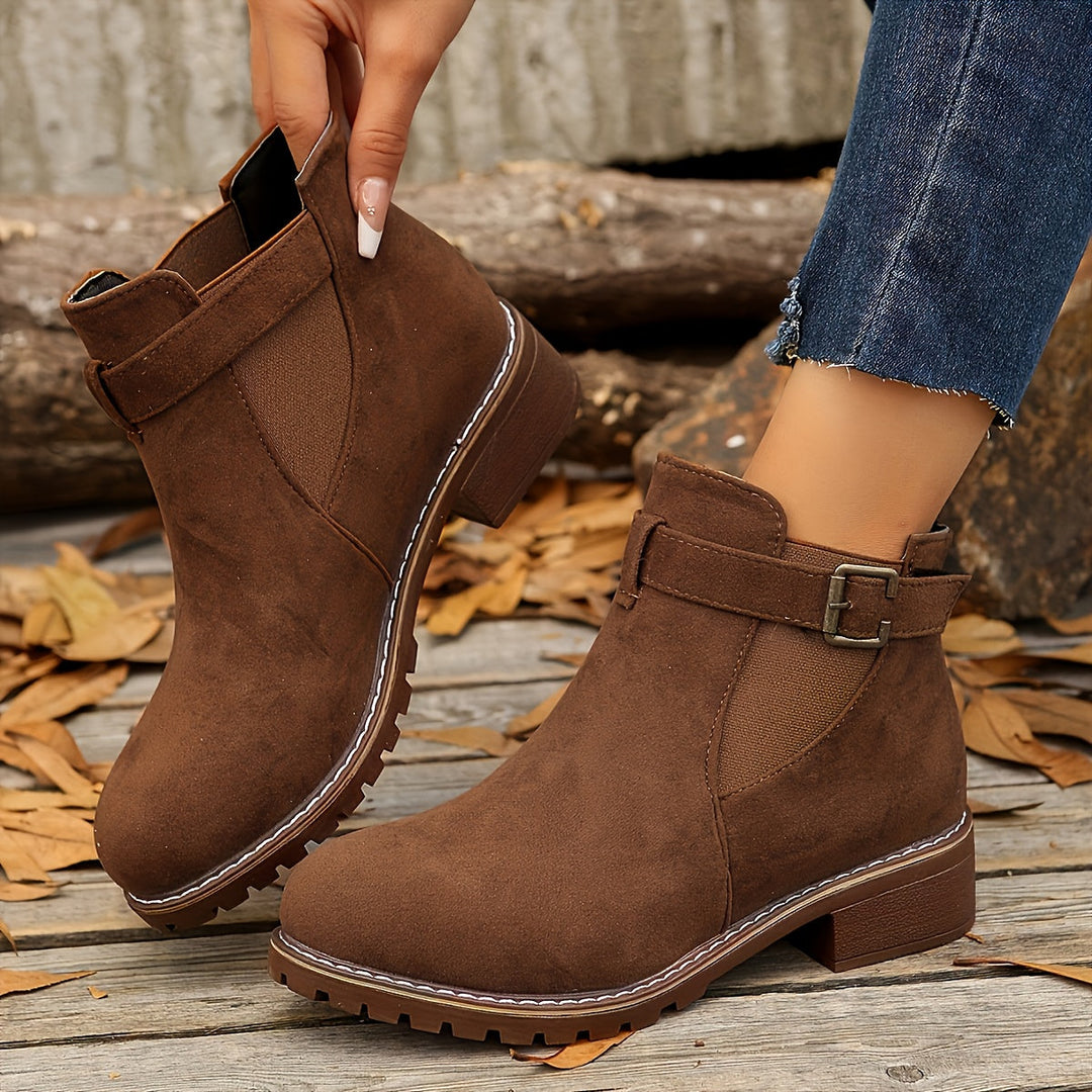 Andrea | Buckle-Strap Suede Chelsea Ankle Boots