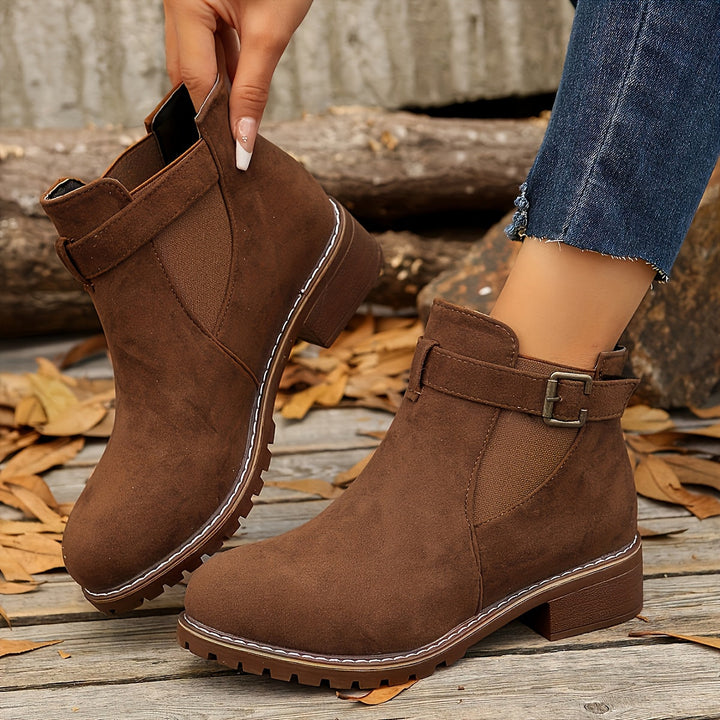 Andrea | Buckle-Strap Suede Chelsea Ankle Boots