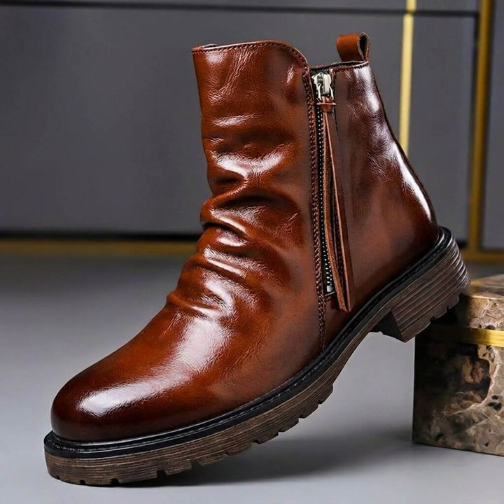 Damian | Vintage Style Leather Boots with Zipper