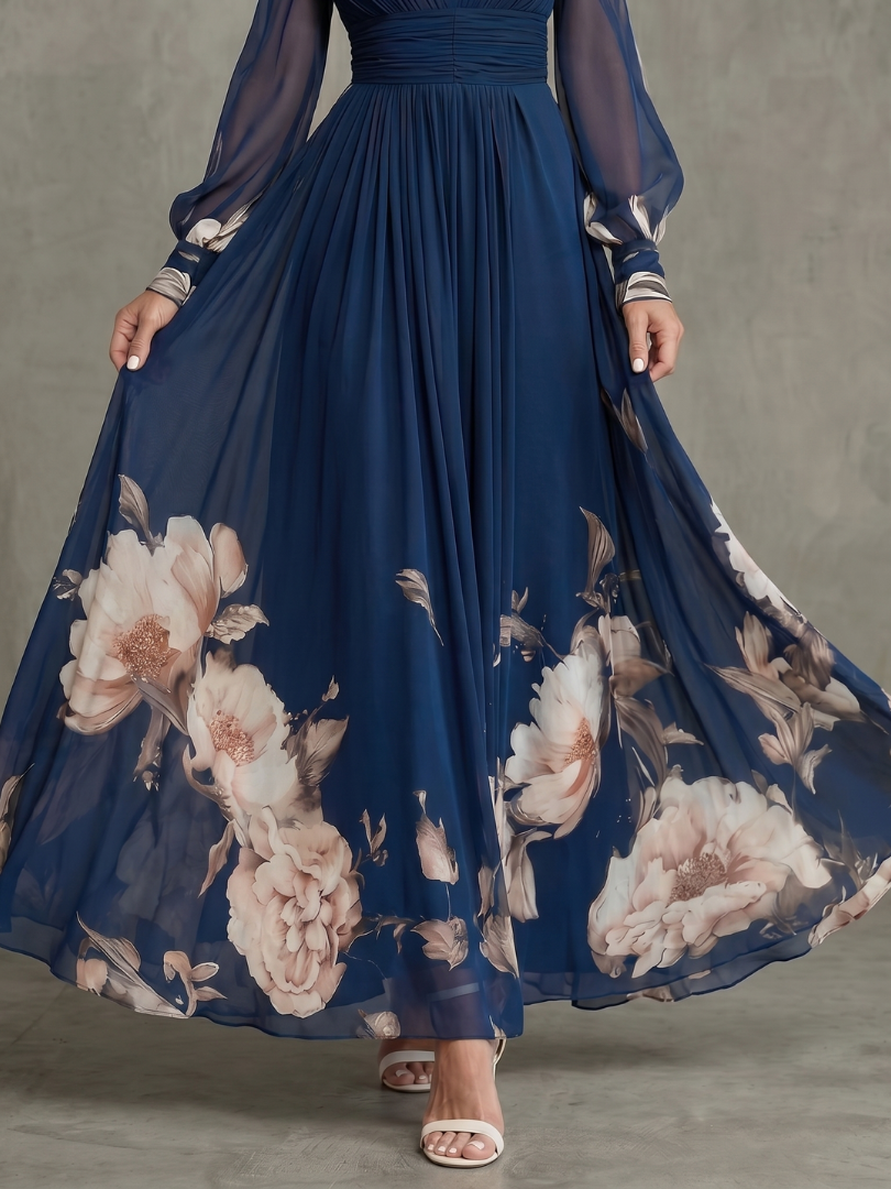 Lydia | Pleated Sheer Sleeves Maxi Dress