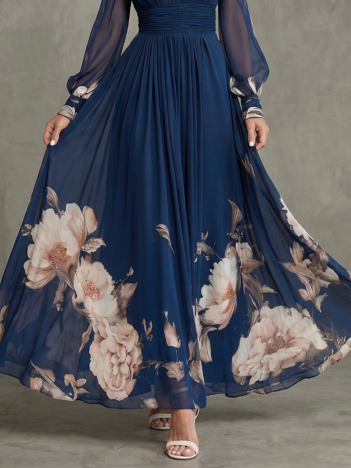 Lydia | Pleated Sheer Sleeves Maxi Dress