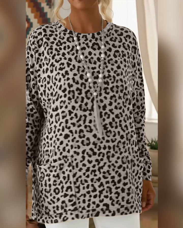 Leopard Print Top with Round Neck
