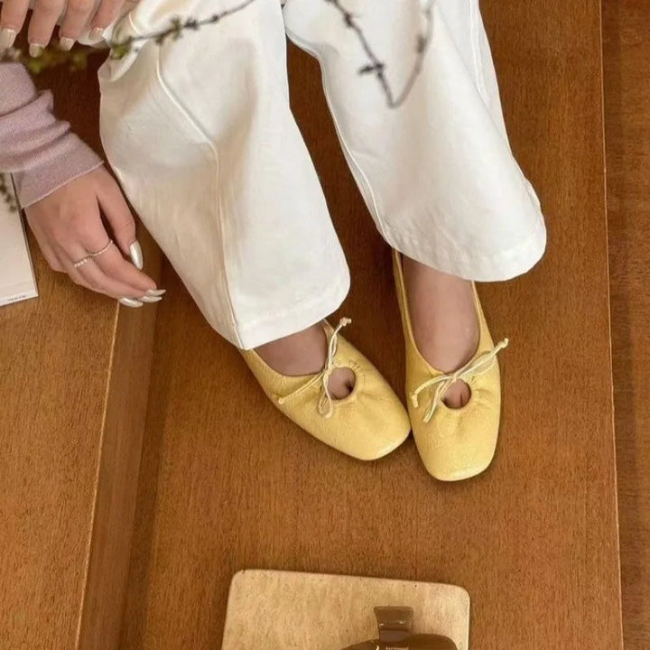 Eloise | Square-Toe Scrunch Ballet Loafer with Bow Accent
