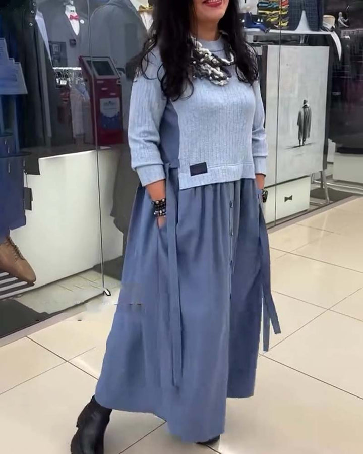 Dress Casual Color Block Round Neck