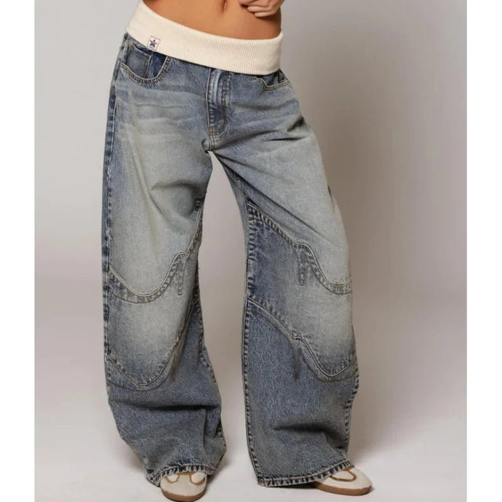 Luna | Vintage Washed Wide Leg Patchwork Baggy Jeans