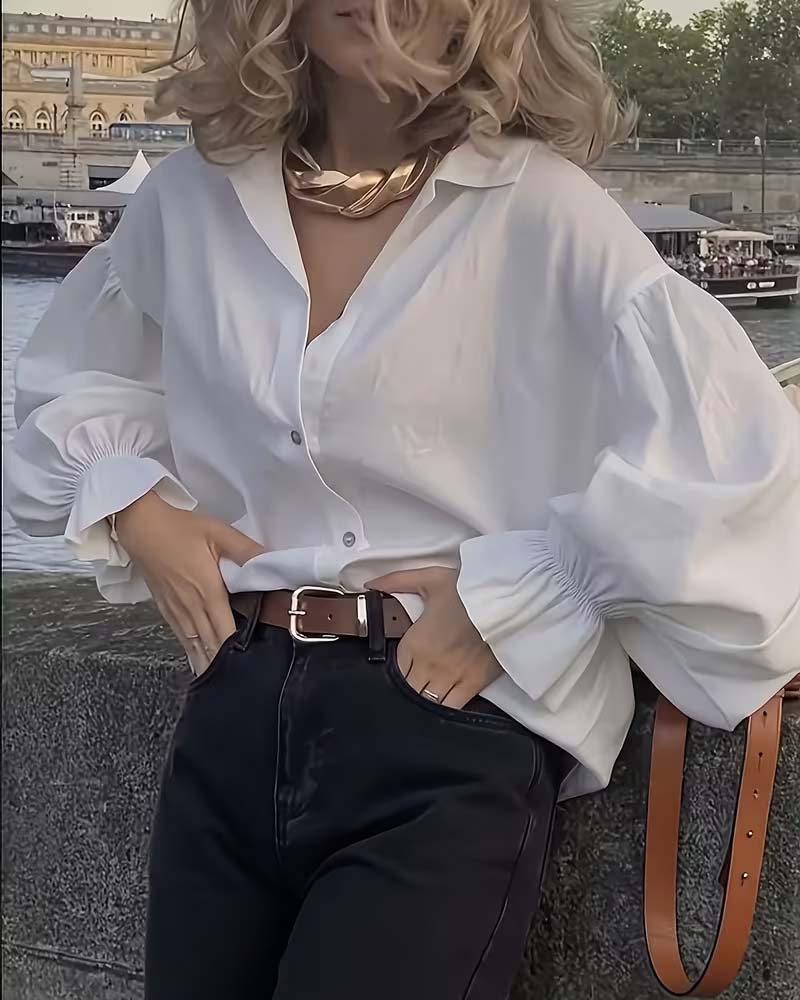 Large Shirt with Ruffled Sleeves and Drop Shoulders