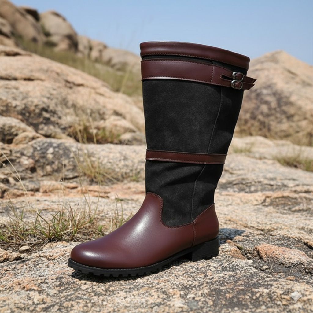 Stella | Stylish High-Shaft Buckle Leather Boots