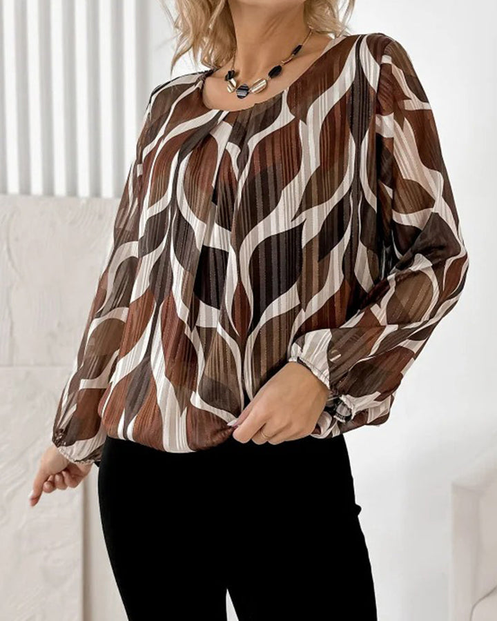 Blouse with Lantern Sleeves and Round Neckline