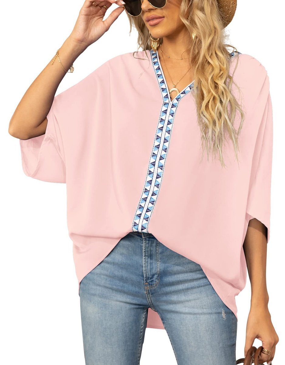 Arabella | Women's Boho Embroidered Oversized V-Neck Tunic Top