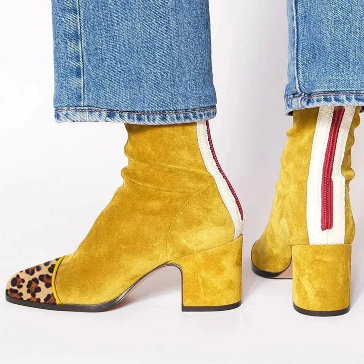 Martha | Statement Leopard-Toe Suede Block-Heel Ankle Boots