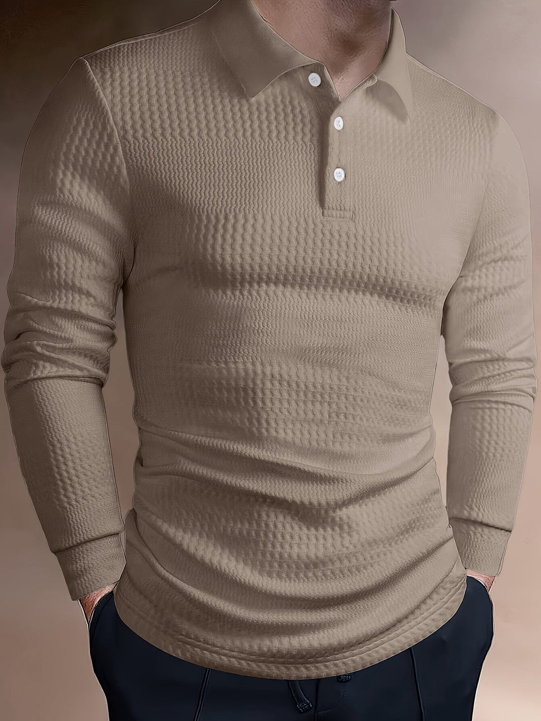 Calvin | Textured Long-Sleeve Polo Shirt