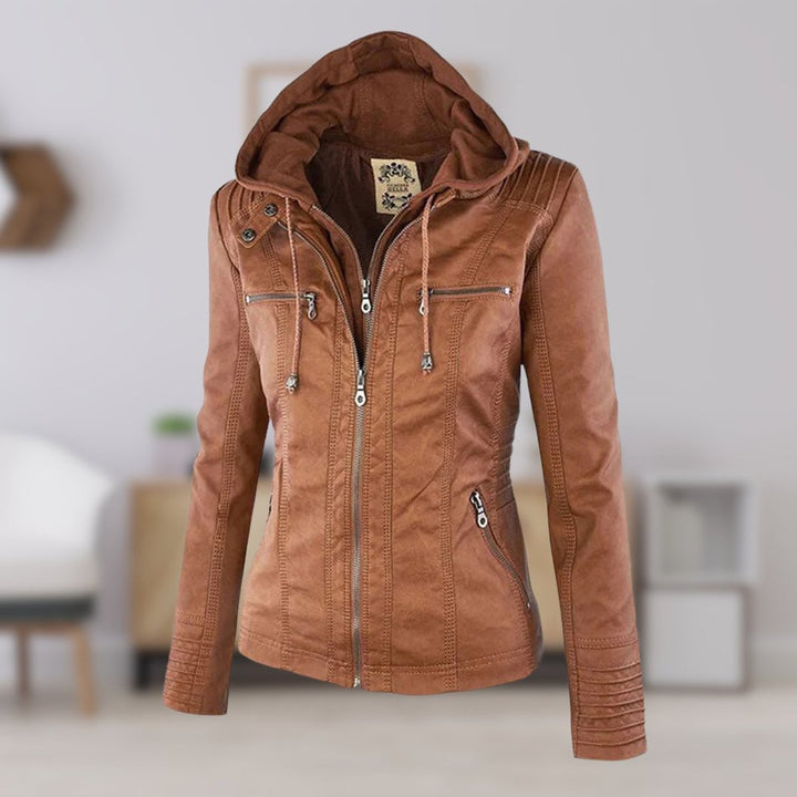 Ruby | Tailored Style Faux Leather Hooded Jacket