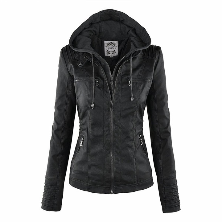 Andrea | Versatile Removable Hood Faux Leather Jacket