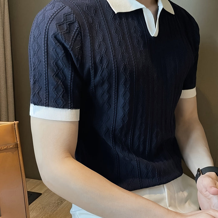 Nathan | Textured Contrast-Collar Slim Fit Polo Shirt