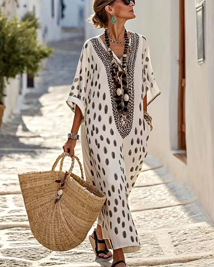 V-Neck Polka Dot Resort Printed Dress